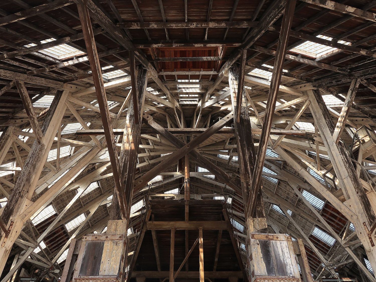 The timber roof of No. 3 Covered Slip, Chatham Historic Dockyard